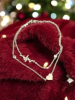 Heartbeat Layered Love – Golden Double Chain Charm Bracelet - Image 2