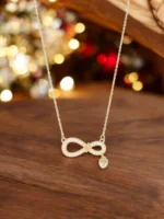 Golden CZ Studded Infinity Heart Love Pendant Necklace for Women