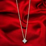 Golden Princess Cut Solitaire Pendant Necklace for Women