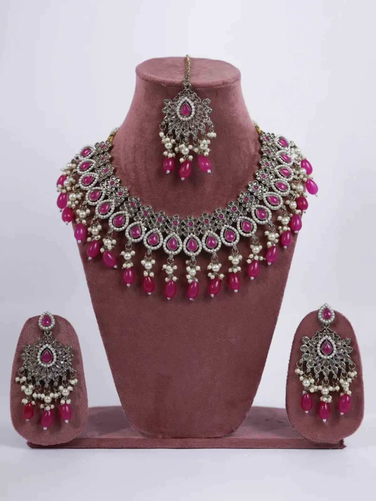 FF105_1765470432924_1xqxyfyrmwvb4kx Hot Pink Gulab Sundari Royal Necklace Set for Women - Image 1