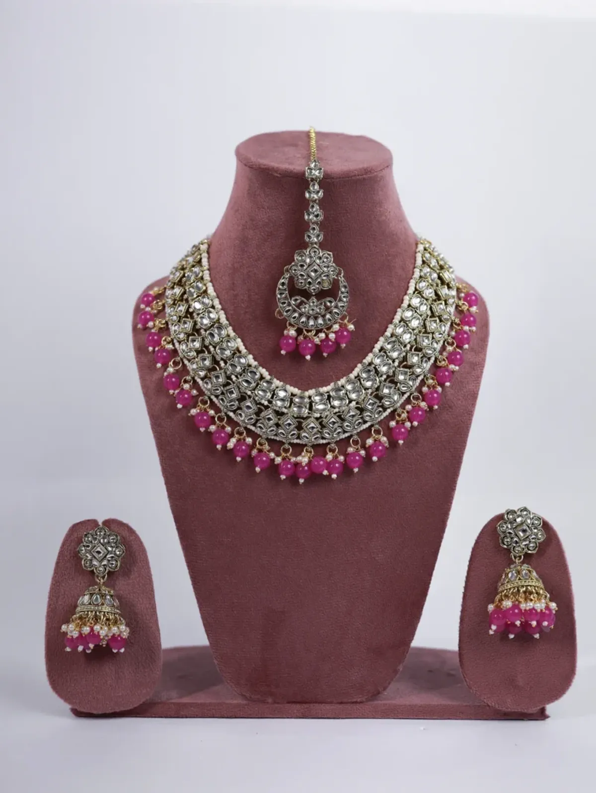 FF110_1765470439858_sailhc29wkufjgy Pink Niia Kundan Pearl Necklace Set With Jhumka and Tikka for Women - Image 1
