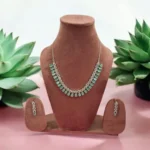 White Pista Rani Mint Green Zirconia Necklace Set for Women