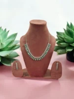 White Pista Rani Mint Green Zirconia Necklace Set for Women