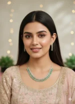 White Pista Rani Mint Green Zirconia Necklace Set for Women - Image 2