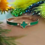 Golden & Green Enamel With Clover Accent Emerald Muse Bracelet For Women