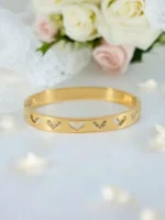 HeartGlow Elegance – Golden Crystal Heart Band Bracelet - Image 2