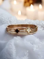 Golden Twin Clover Harmony – Dual Band Luxury Bracelet