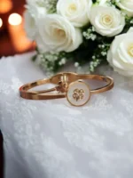 Golden Moonblush Bloom – Enamel Floral Charm Bracelet