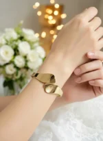 Golden Sculpted Wave Luxe – Anti-Tarnish Statement Bracelet - Image 2