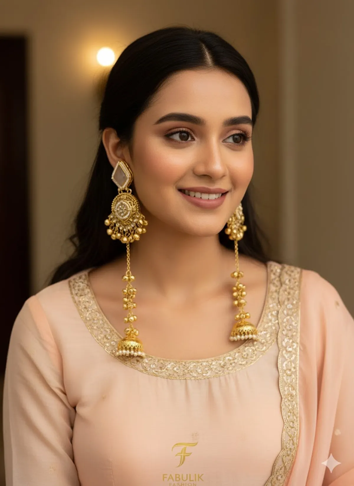 ffqkFn4W_BY0C8UBGMU_2025-12-30_1 Shehnai Noor – Royal Kashmiri Bridal Chain Earrings - Image 1